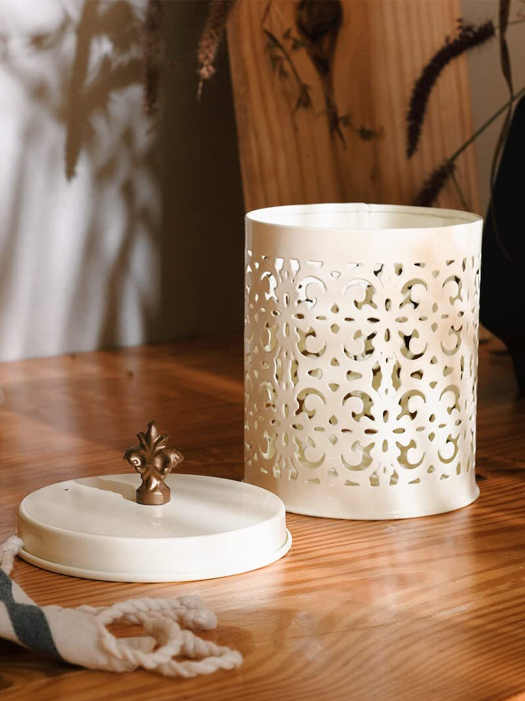 Living with Elan off White Typography Stainless Steel Easy To Clean Clip-On Canister-500ml