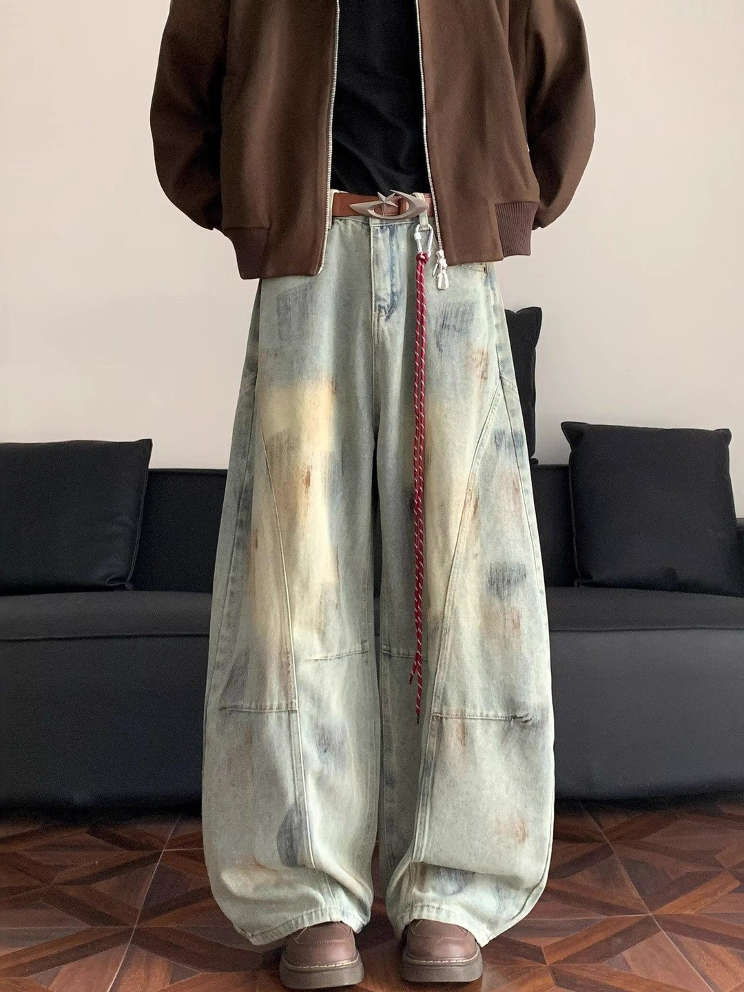 StyleCast x Revolte Men Wide Leg Low-Rise Light Fade Jeans