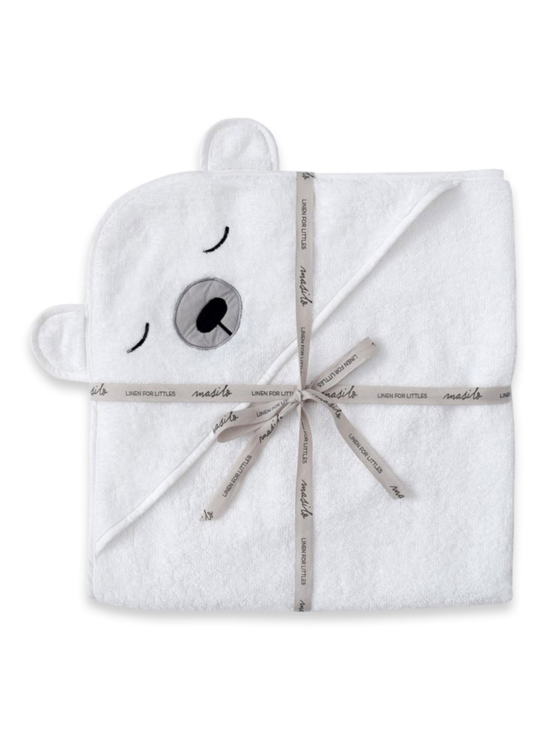 Masilo Kids White & Grey Cotton 400 GSM Bear Hooded Bath Towel