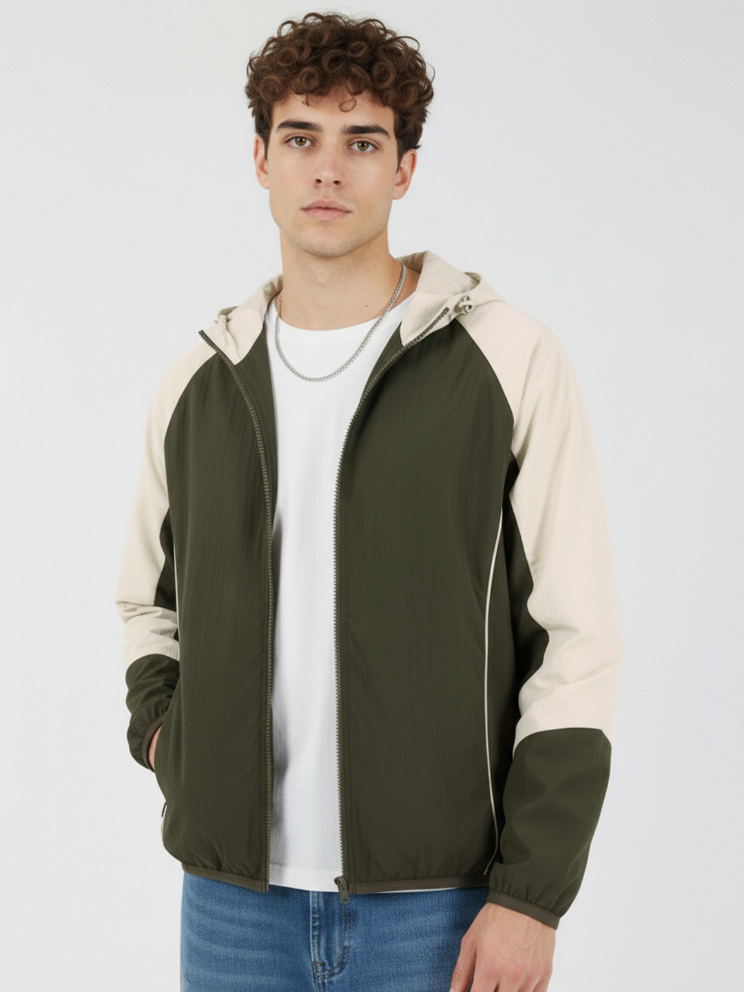 glitchez Hooded Bomber Jacket with paneled detail