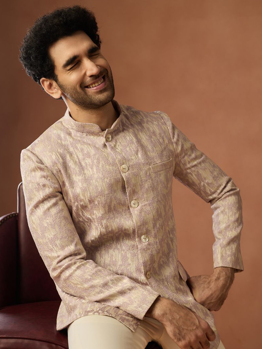 KISAH Men Ethnic Self Design Textured Jodhpuri Blazers