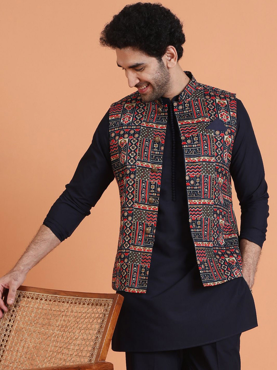 KISAH Men Nehru Jacket Printed Patch Motifs