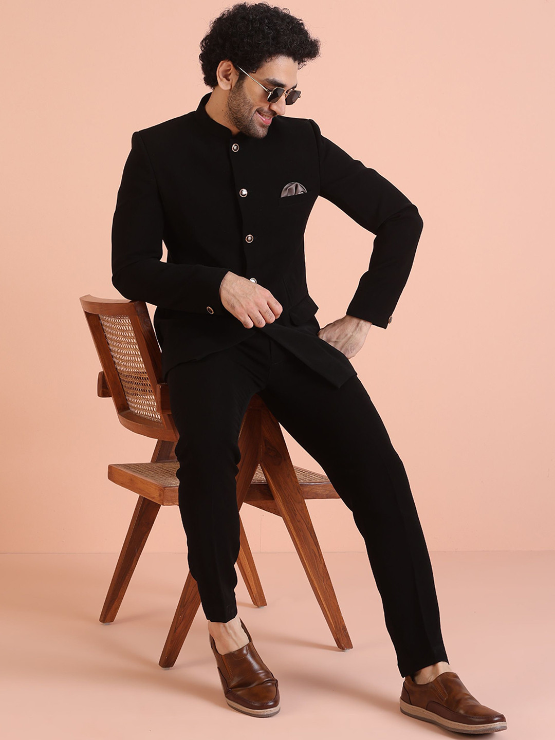 KISAH Men Black Classic Jodhpuri Bandhgala Set With Trousers