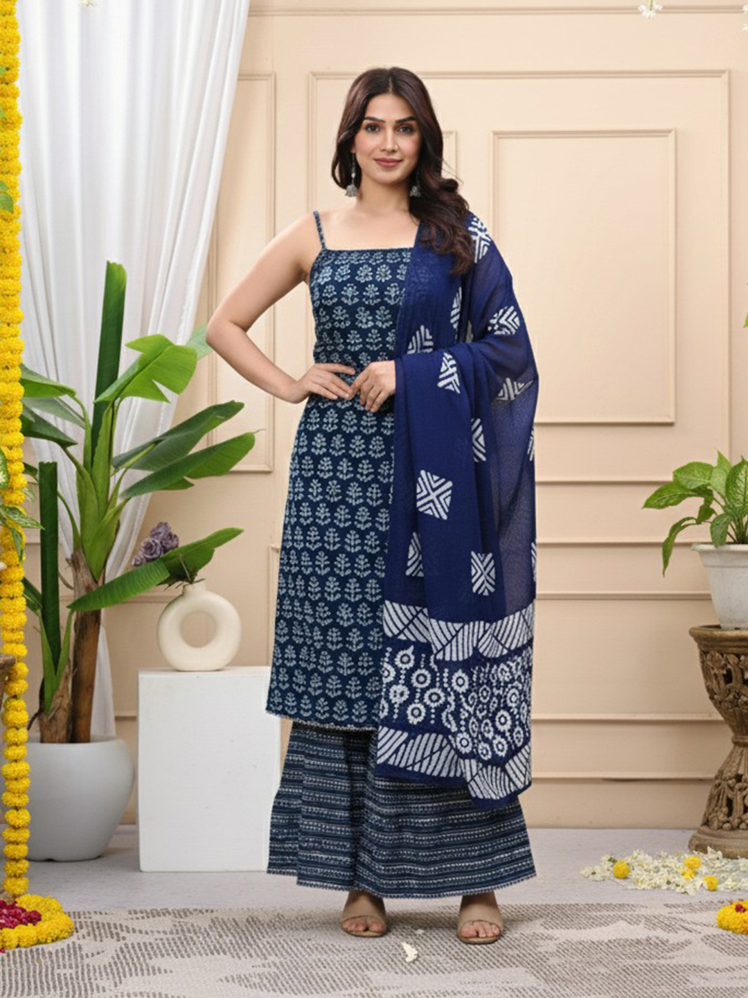Billion Women Floral Printed Cotton Kurta with Trouser & Dupatta