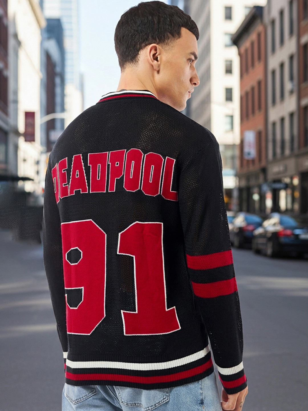 Bewakoof Air 1.0 Men Deadpool Typography Oversized Sweater
