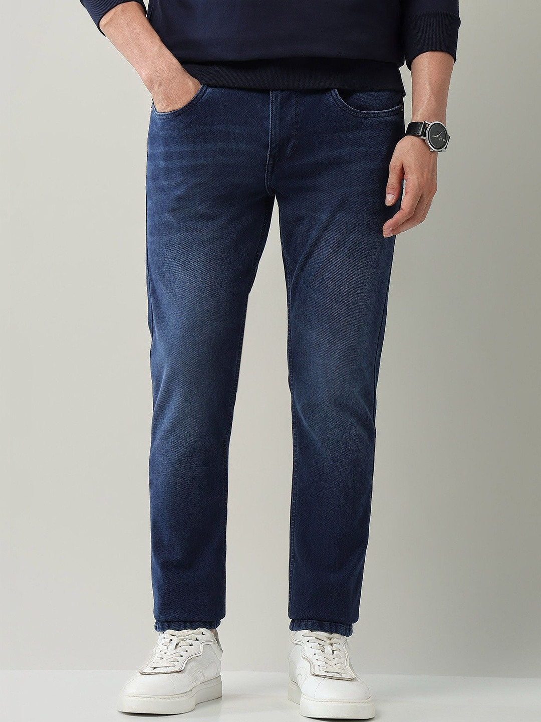 AD By Arvind Men Slim Fit Mid-Rise Knit Jeans