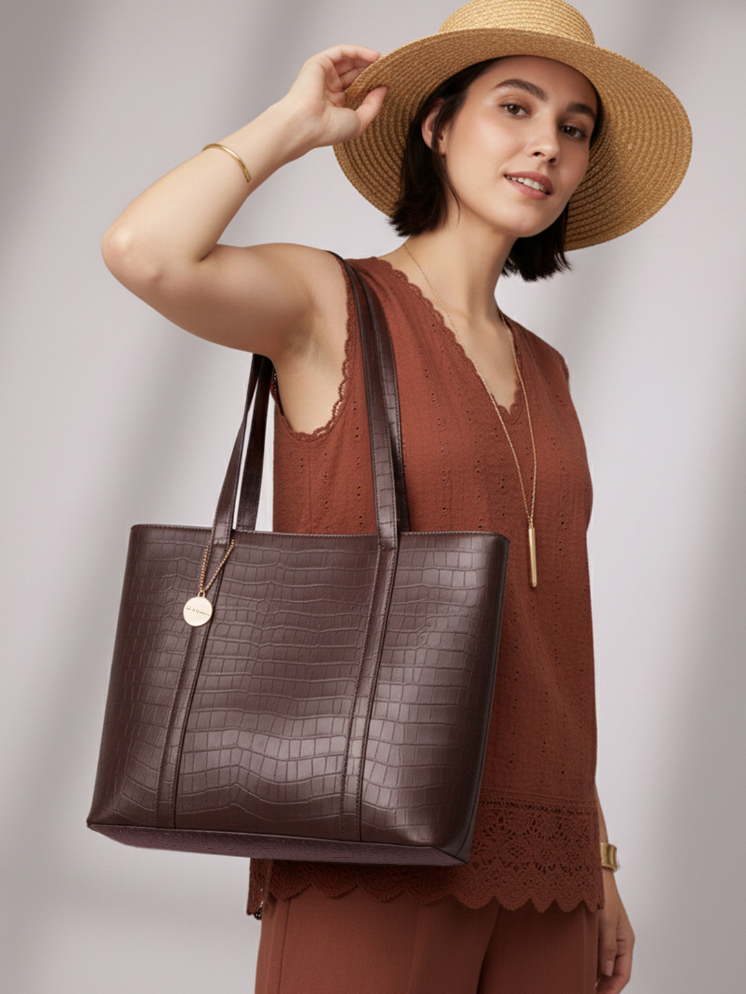 Mast & Harbour Women Croco Office Tote Bag