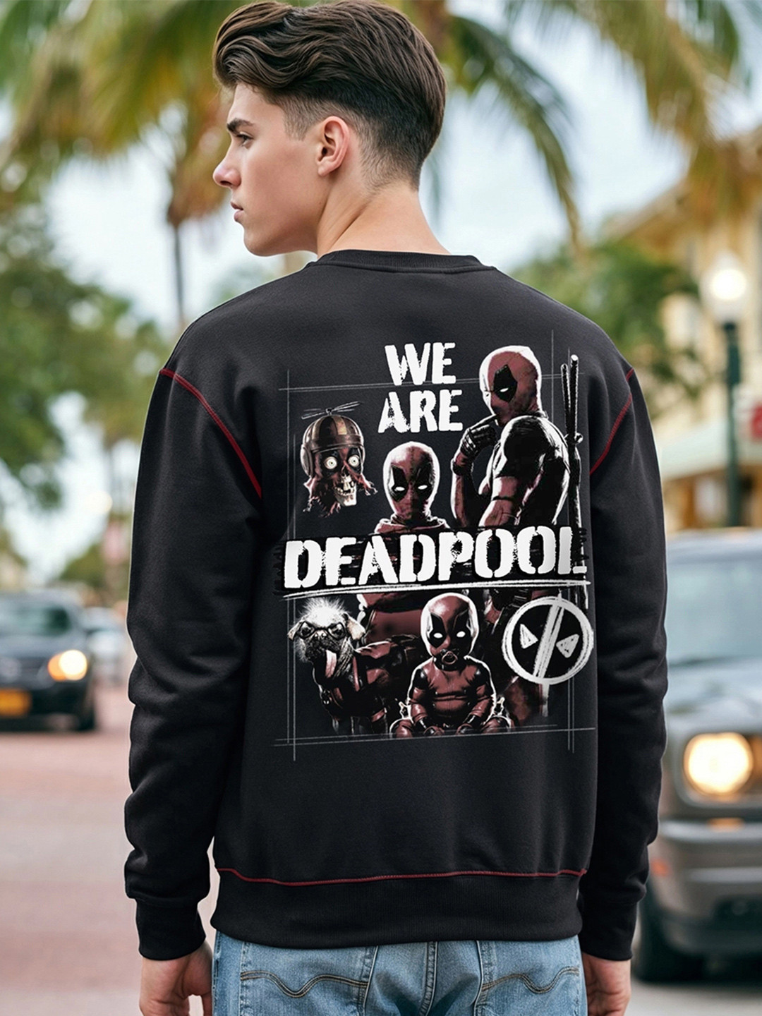 Bewakoof Men Official Marvel Merchandise Jet Marvel Graphic Printed Oversized Sweatshirt