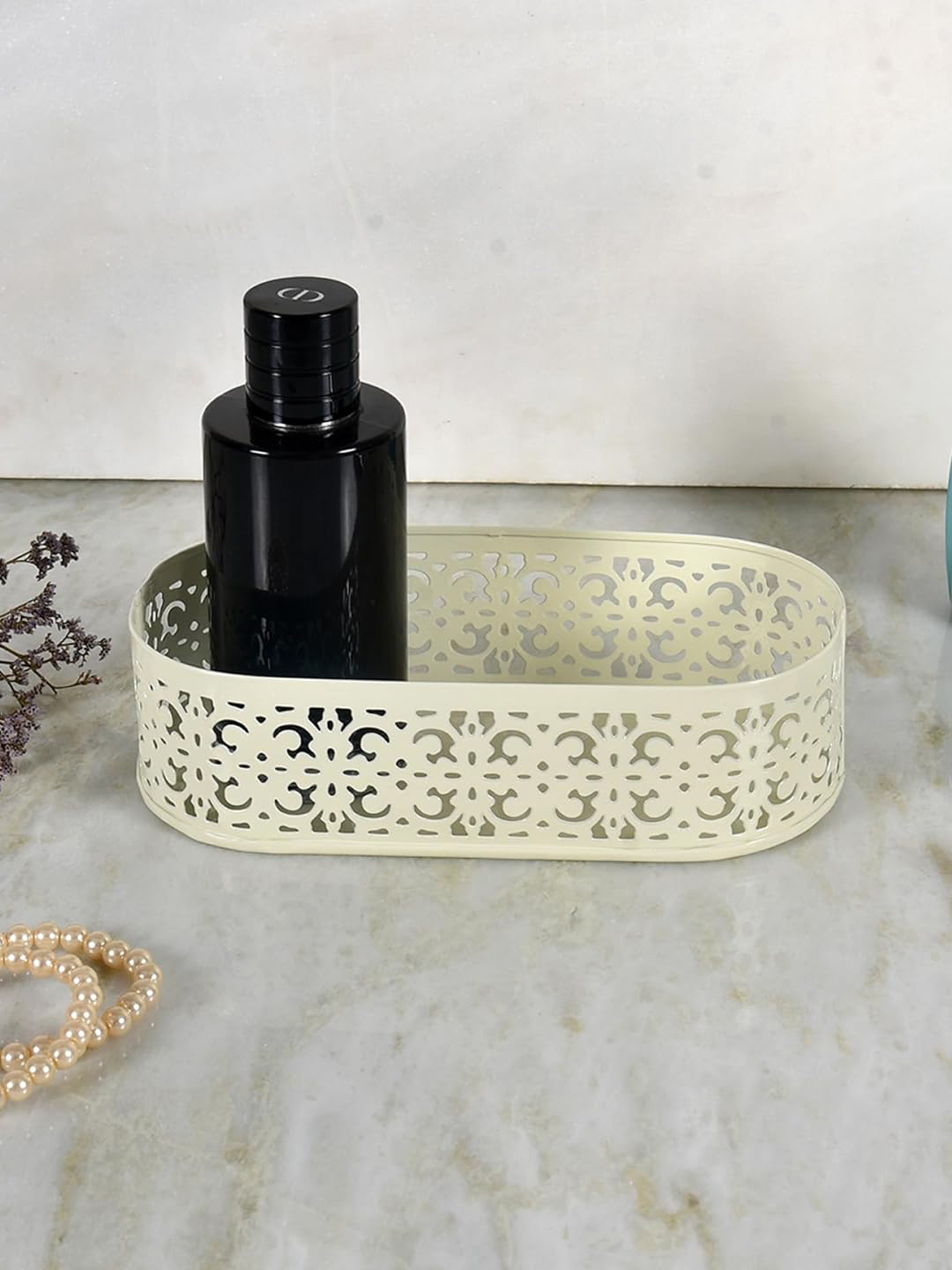 Living With Elan Off White Flecked Oval Metal Serving Tray