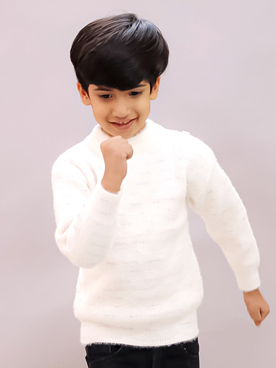 LITTLE GINNIE Unisex Kids Speckled Woollen Pullover with Fuzzy Detail