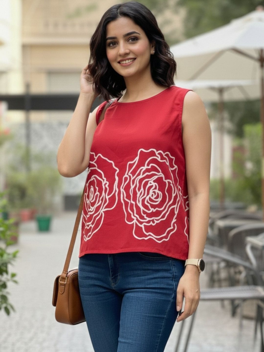 DECKEDUP Floral Print Cotton Top