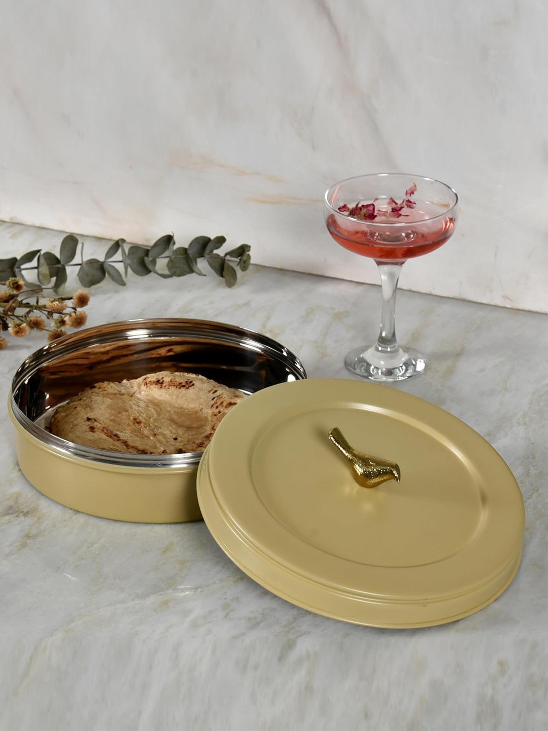 Living With Elan Yellow Air-Tight Stainless Steel Roti Box 1500 ml