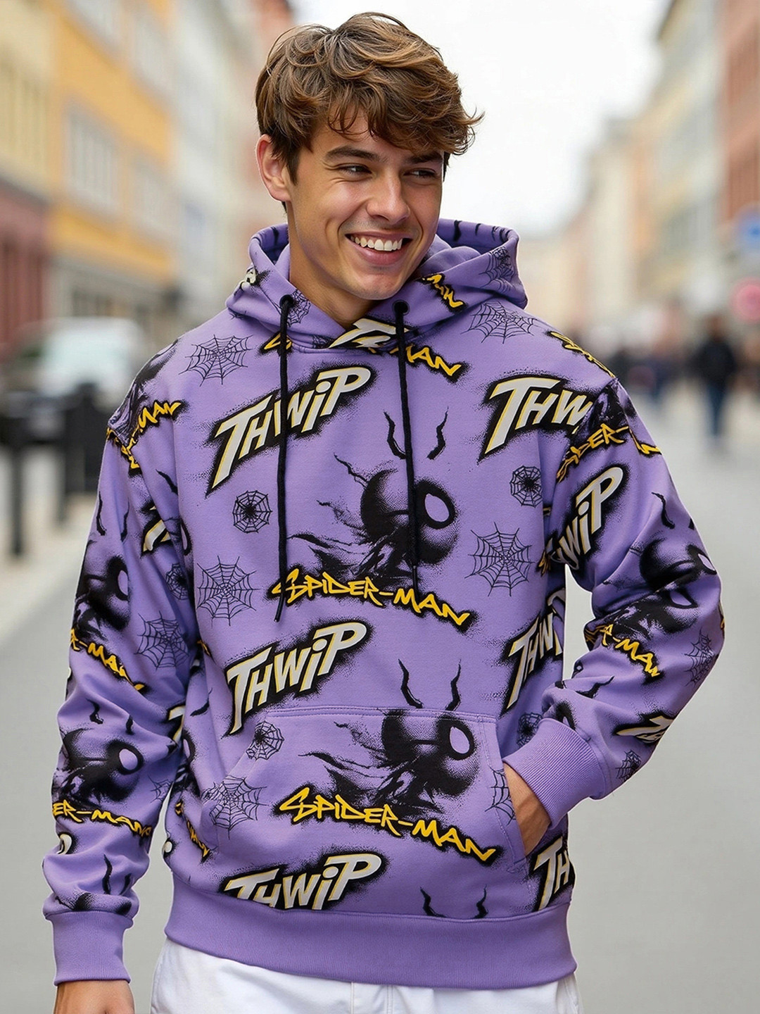 Bewakoof Heavy Duty Men Spider-Man Printed Hooded Sweatshirt