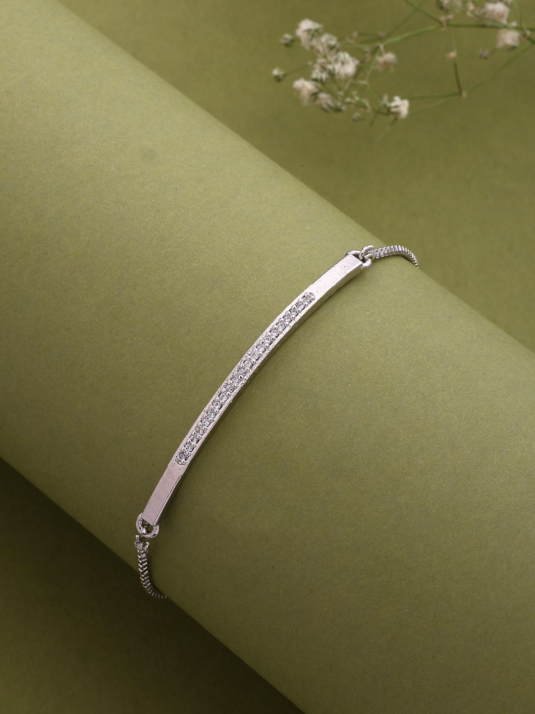 ZENEME Women Rhodium Plated Cubic Zirconia Studded Wraparound Adjustable Bracelet
