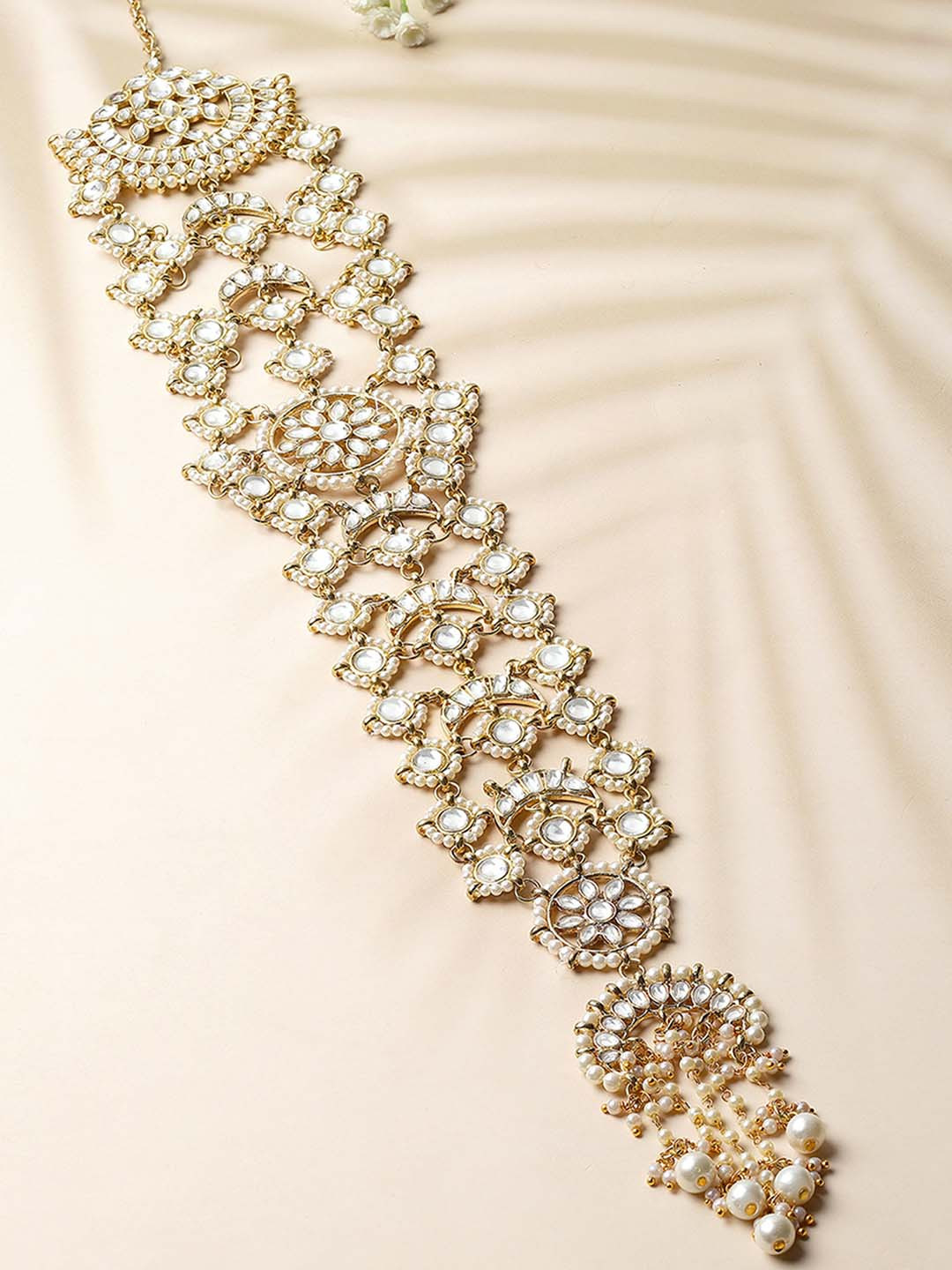 KARATCART Gold-Plated Kundan Studded Bridal Hair Braid Jewellery