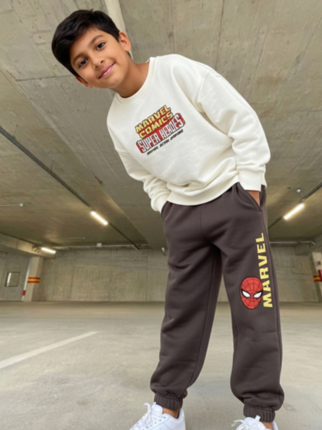 Nap Chief Kids Marvel Comics Superheroes Printed Cotton Sweatshirt With Joggers