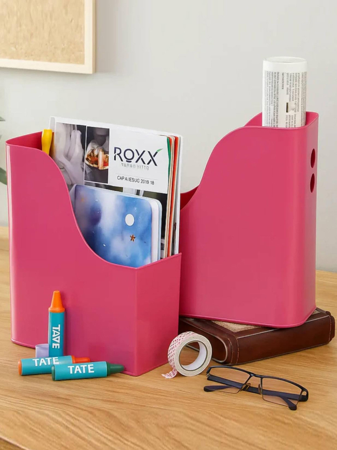 Living With Elan Pink 2 Pieces Reusable Metal Magazine Organiser