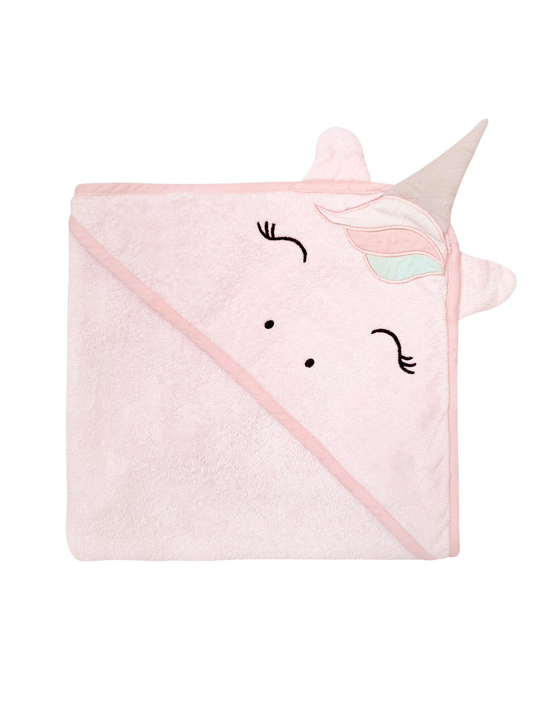 Masilo Kids Pink & Black Cotton 400 GSM Unicorn Hooded Bath Towel