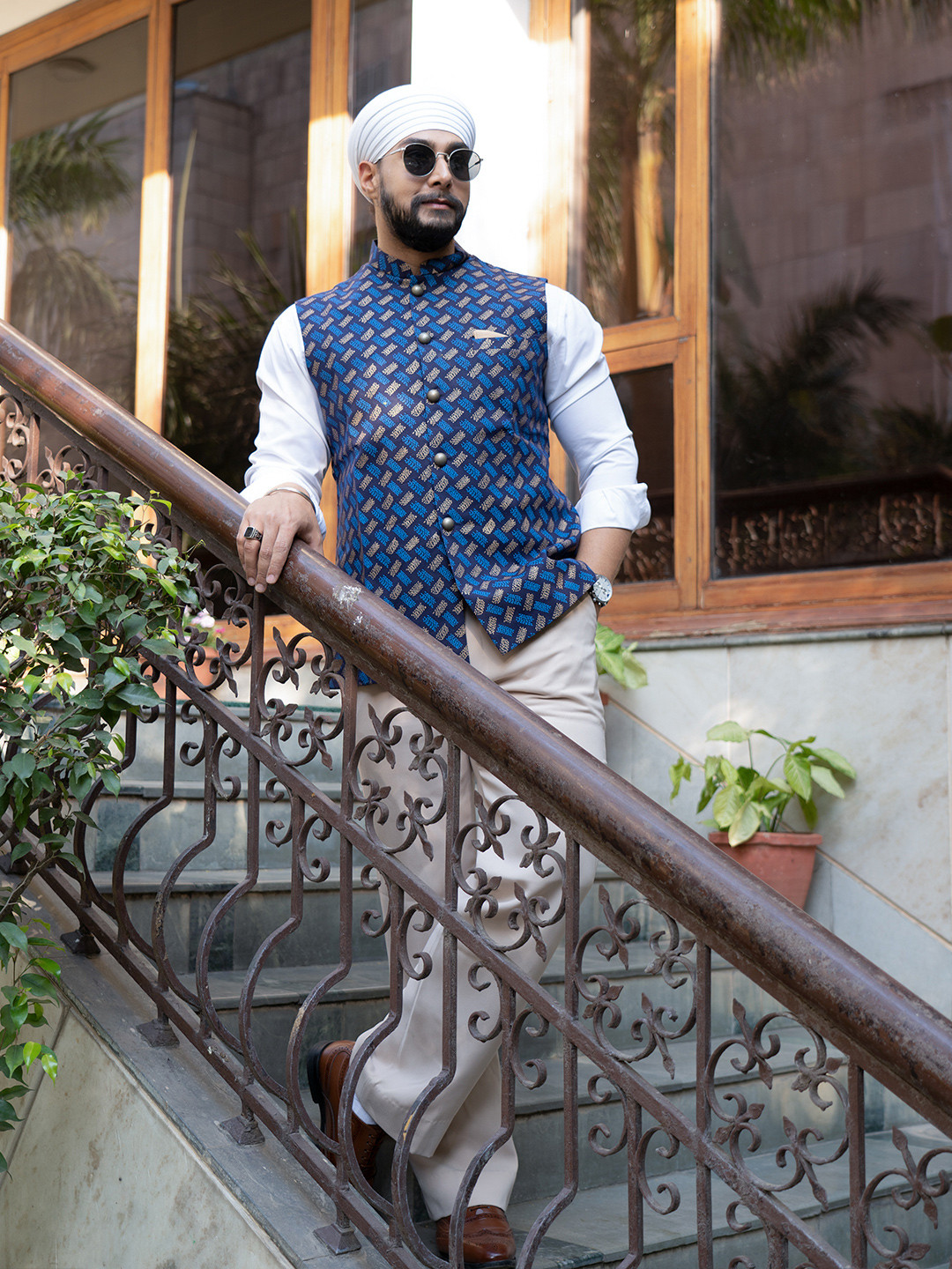 KISAH Kantha Printed Mandarin Collar Nehru Jackets
