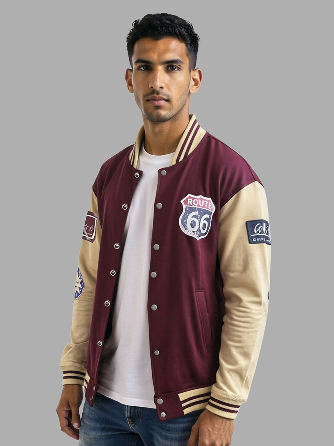 IZF Men Lightweight Outdoor Varsity Jacket with Patchwork