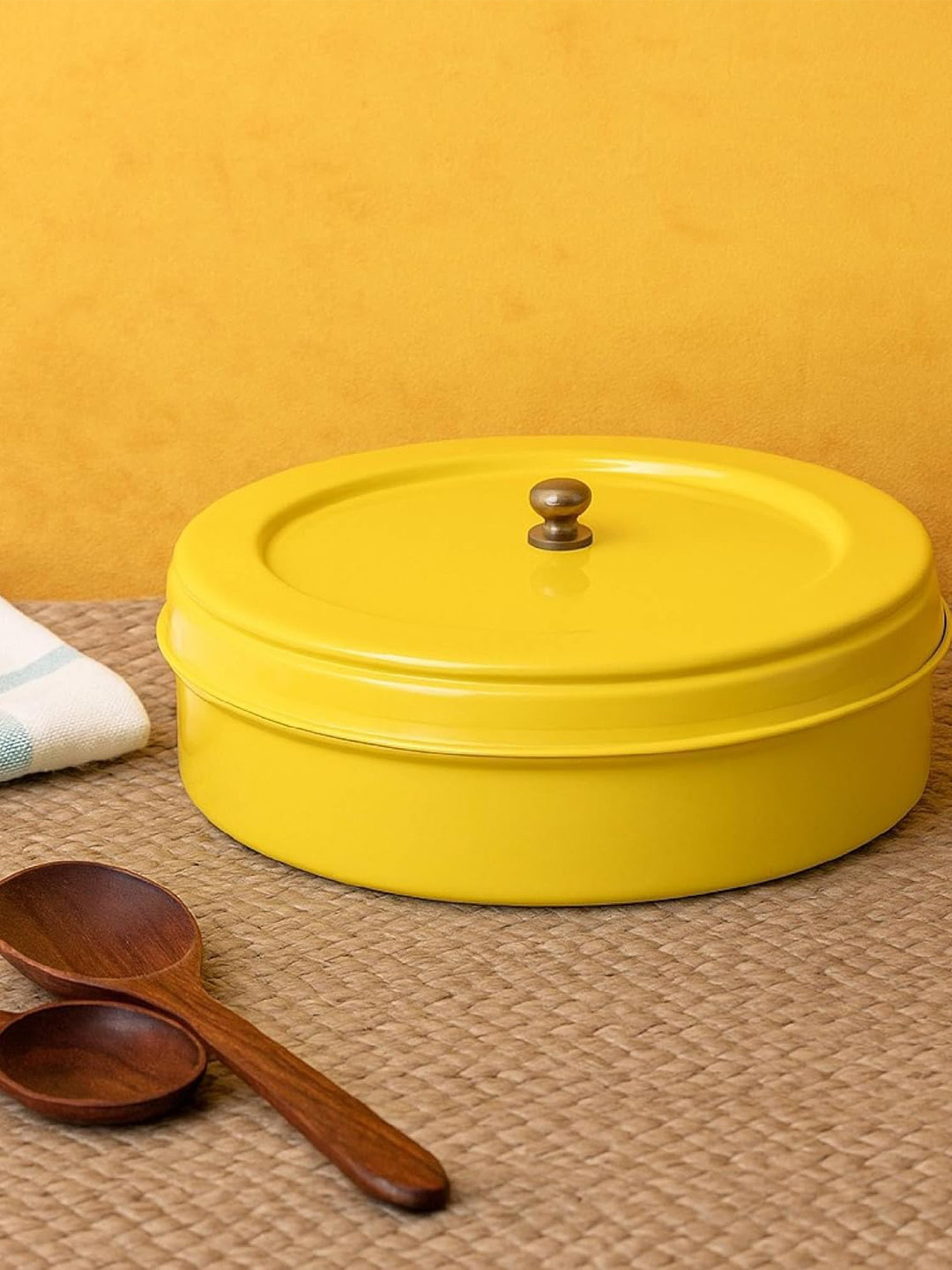 Living With Elan Yellow Stainless Steel Roti Box With Lid