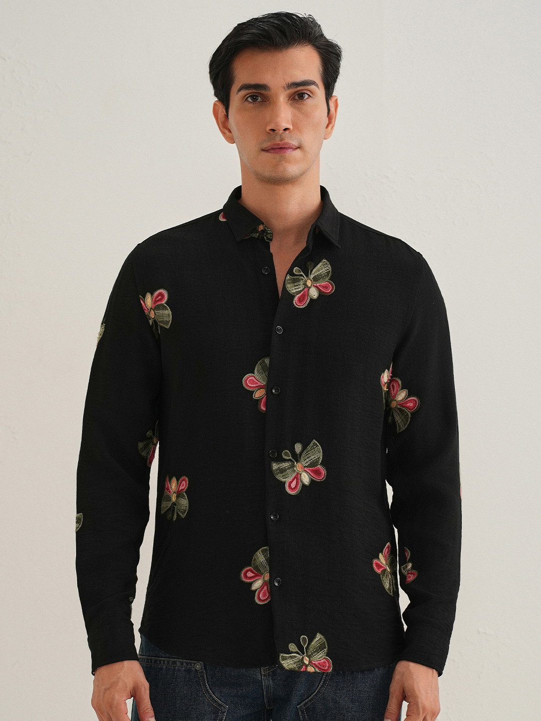 Banana Club Relaxed Slim Fit Butterfly Embroidered Casual Shirt