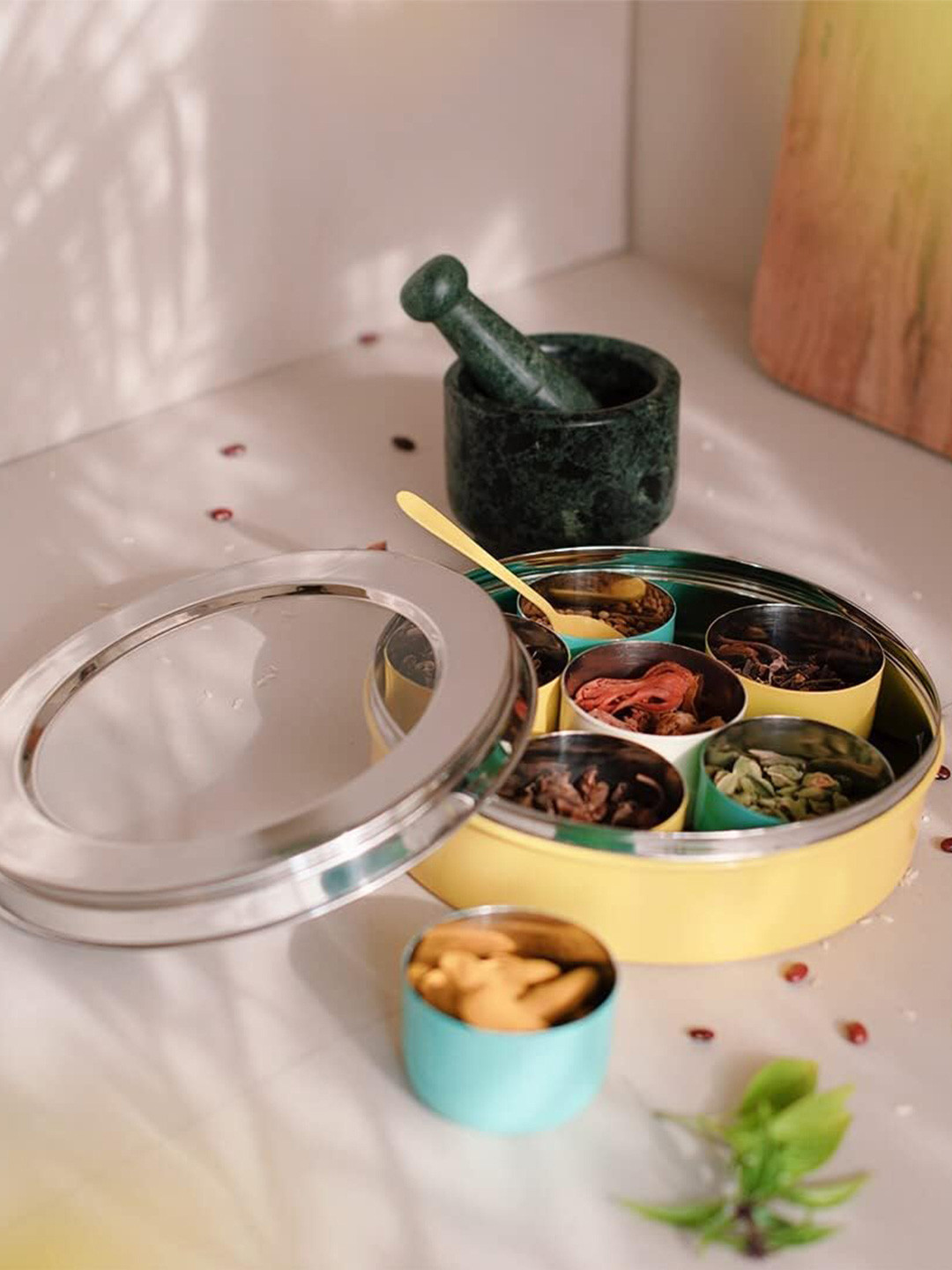 Living With Elan Yellow & Silver-Toned Stainless Steel Spice Box
