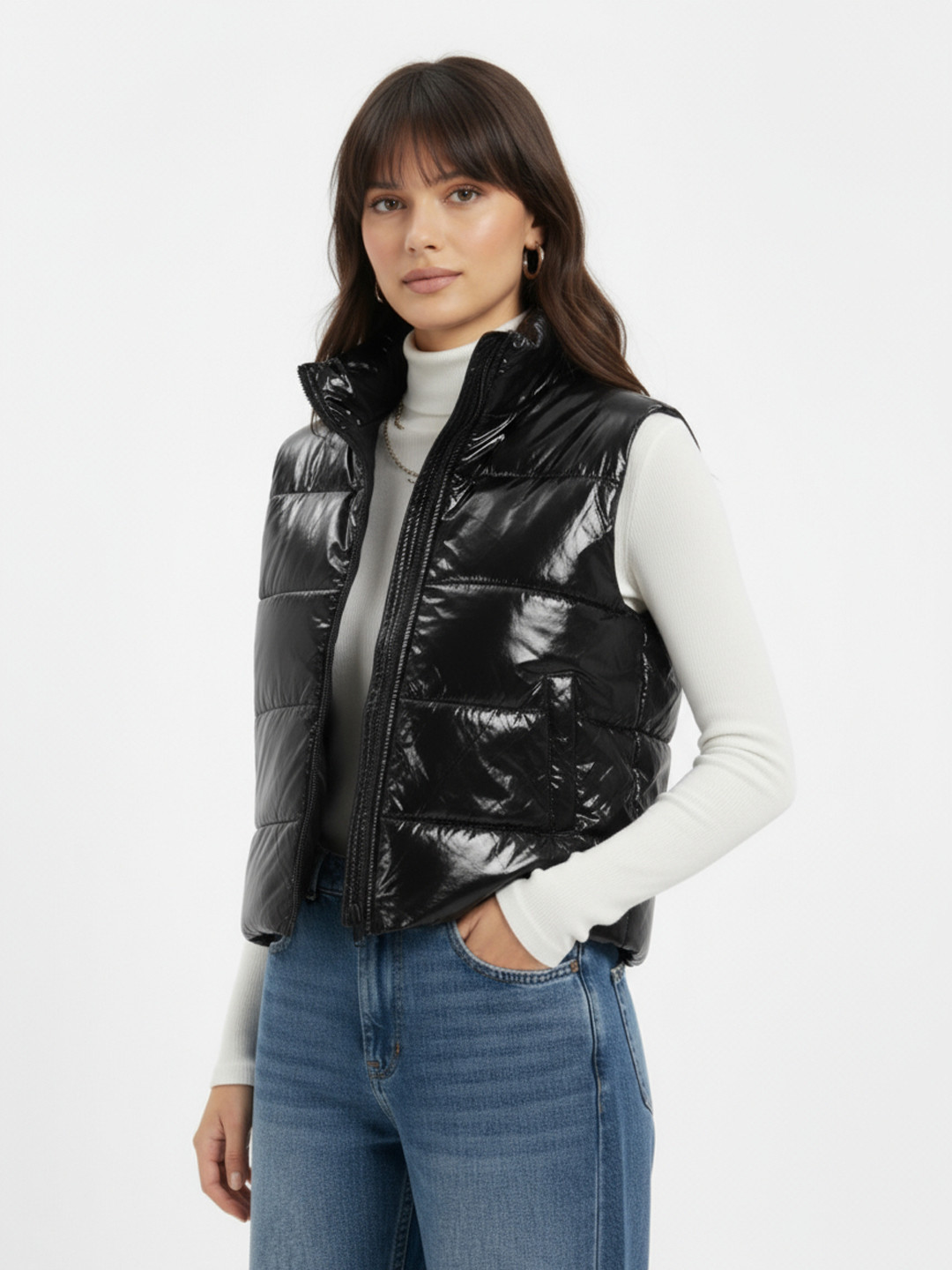 glitchez Sheen Crop Puffer Jacket