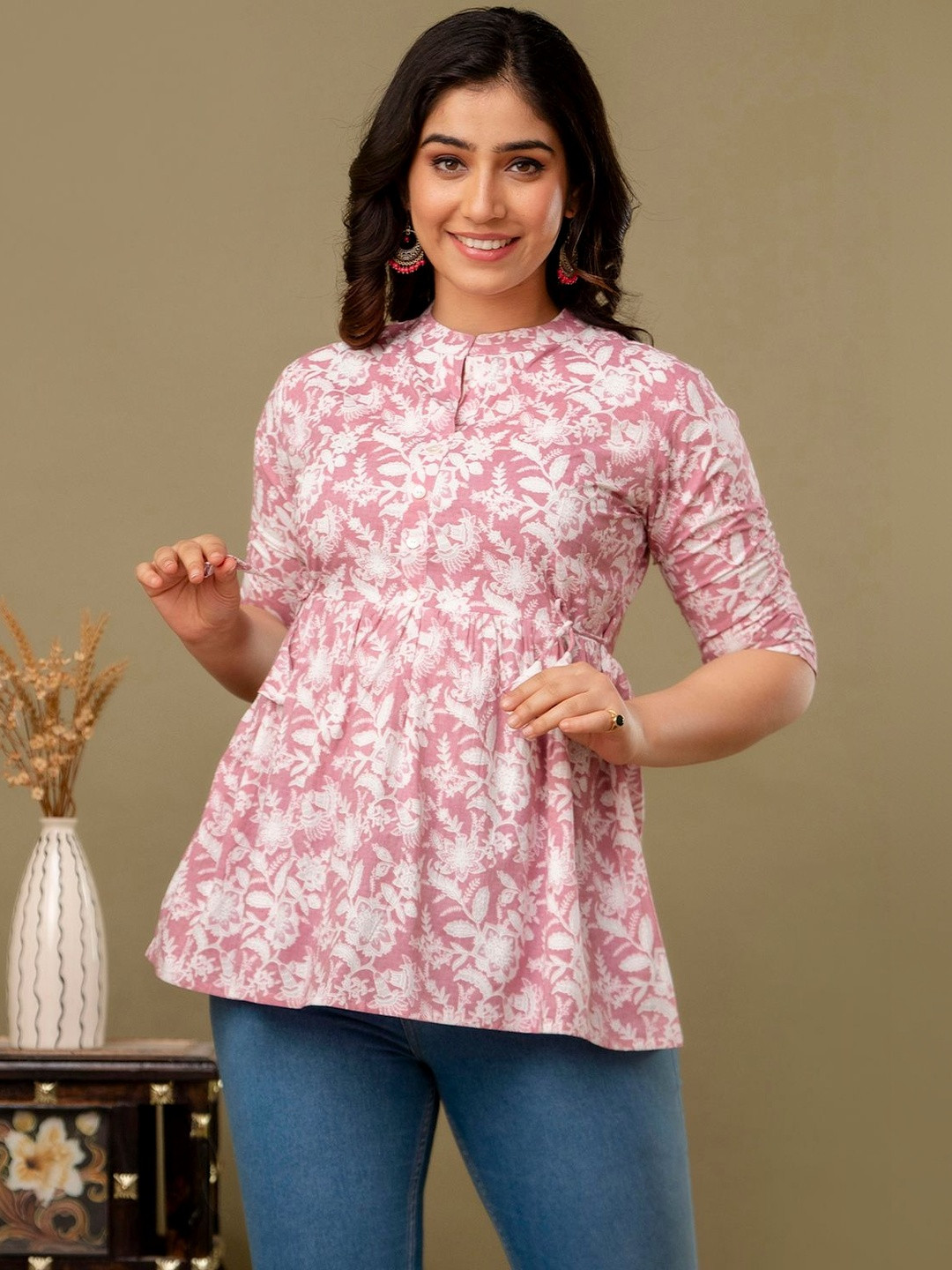 Tulsiram Printed Mandarin Collar Cotton Tunic