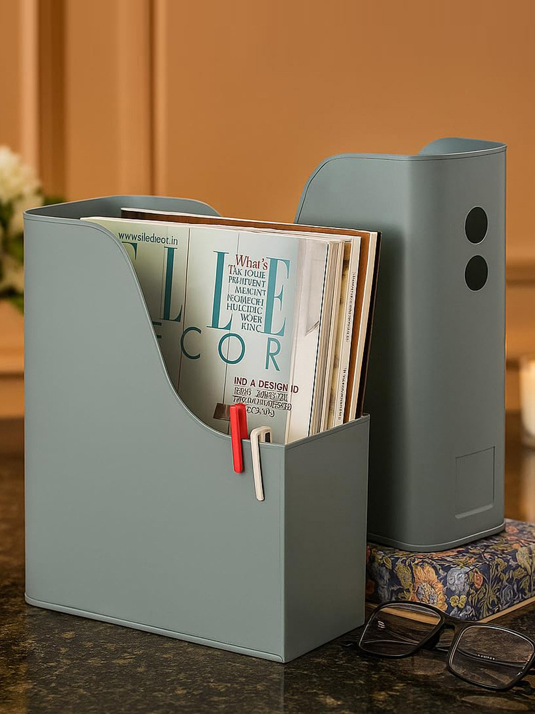 Living With Elan Green 2 Pieces Reusable Metal Magazine Organiser