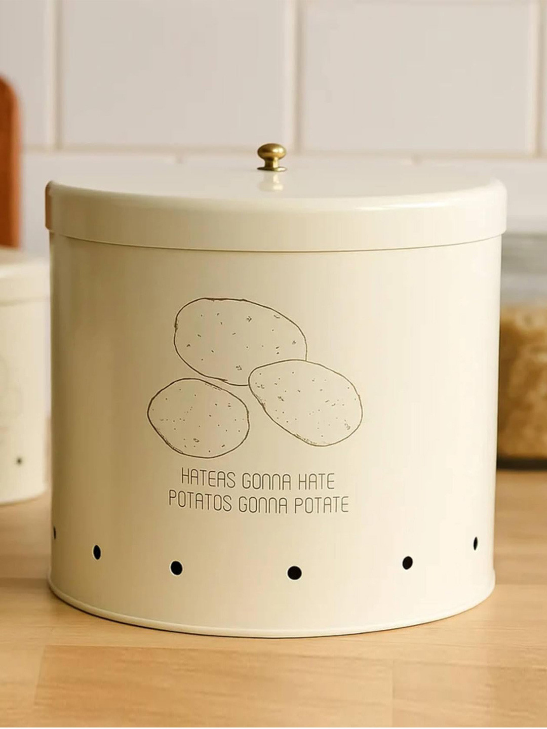 Living with Elan off White Typography Stainless Steel Easy To Clean Flip Top Canister-3Kg