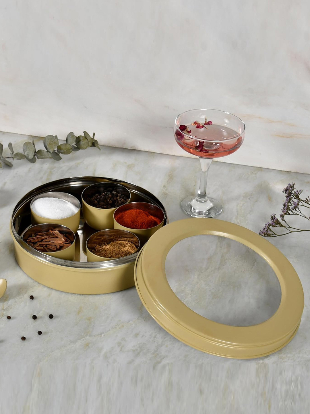 Living With Elan Yellow Stainless Steel Air-Tight Spice Box with Spoon 1500 ml