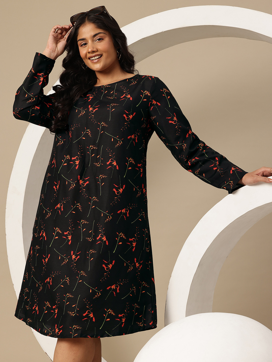 Sztori Plus Size Floral Print A-Line Dress