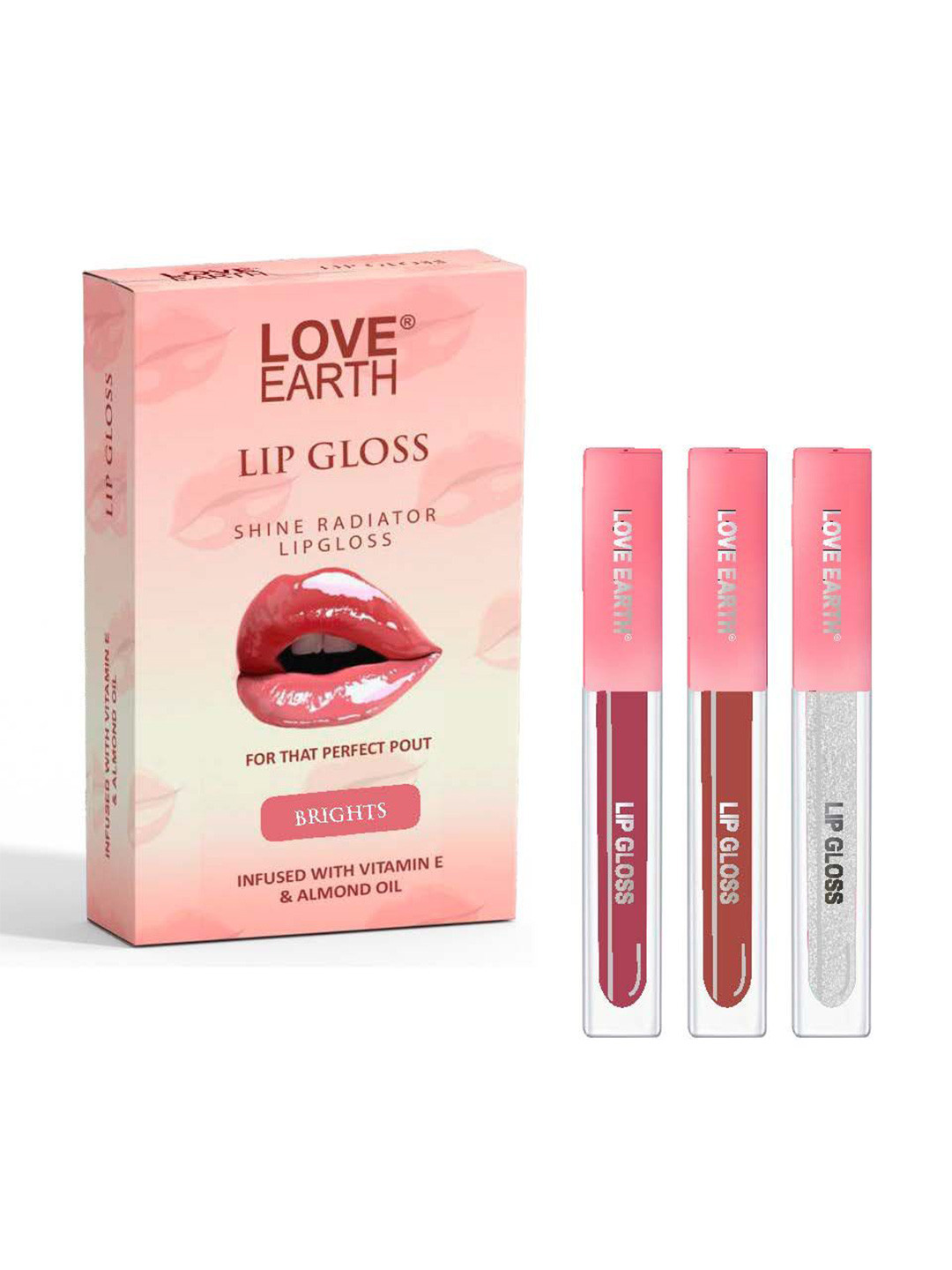 LOVE EARTH Set Of 3 Liquid Lip Gloss Enriched-2ml Each- Brights