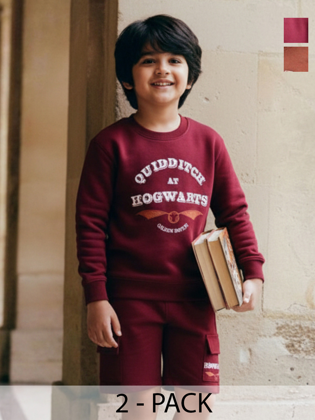 Nap Chief Kids Pack Of 2 Harry Potter & Urban Mood Printed Cotton Sweatshirts With Shorts