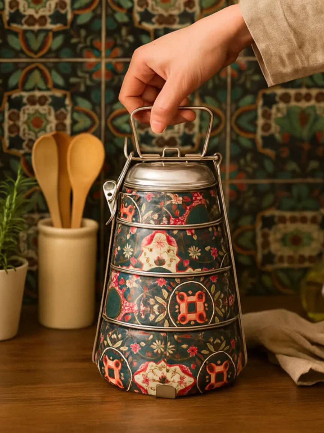 Living With Elan Tantraa Stainless Steel Leak Resistant Lunch Box With Spoon and Fork