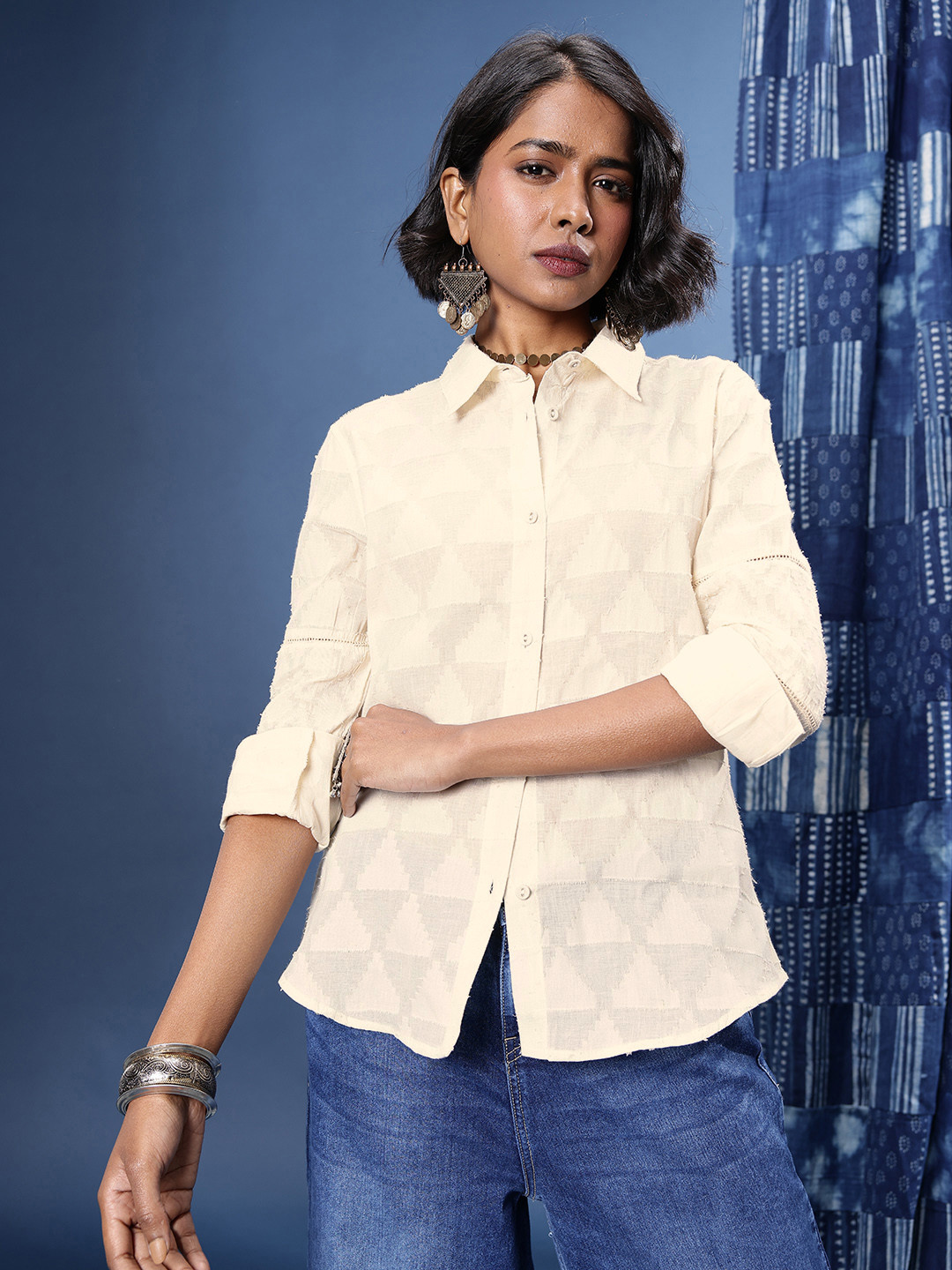 Taavi Cora Crafted Pure Cotton Self Design Textured Shirt