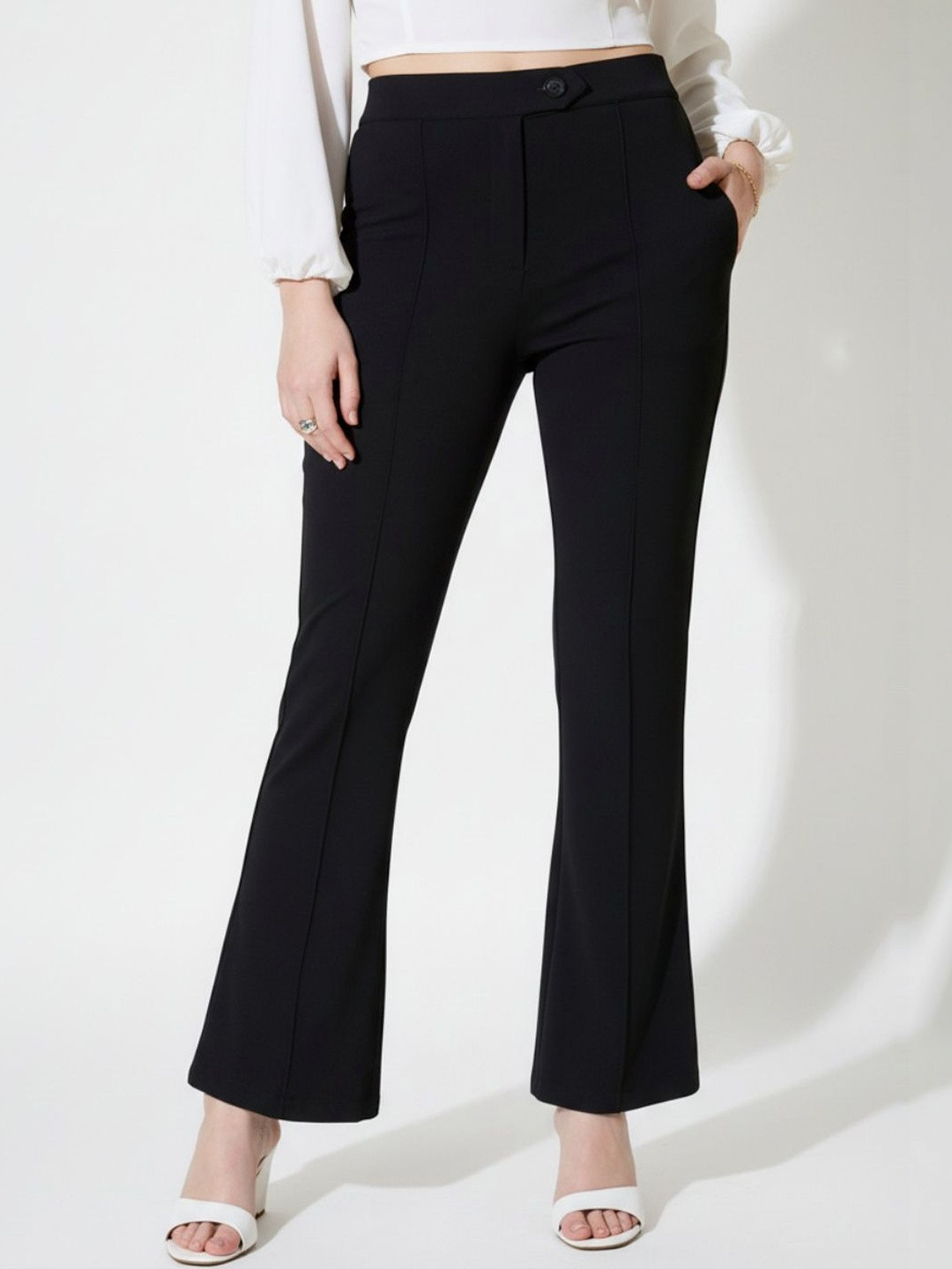 glitchez Women Comfort High-Rise Easy Wash Pleated Trousers