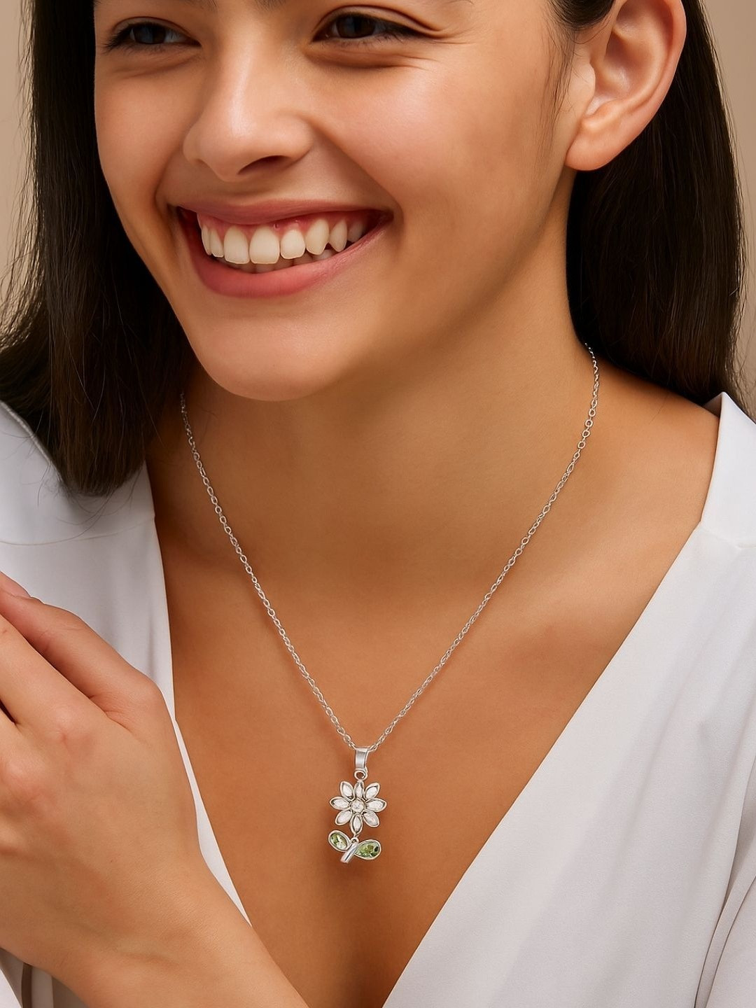 glitchez Brass Silver-Plated Feather Necklace