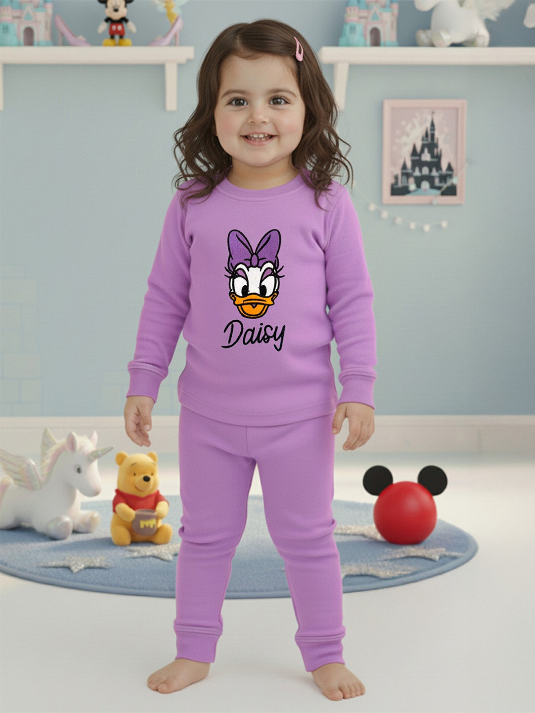 Disney By Miss and Chief Girls Daisy Duck Embroidered Pure Wool Sweatshirt With Joggers