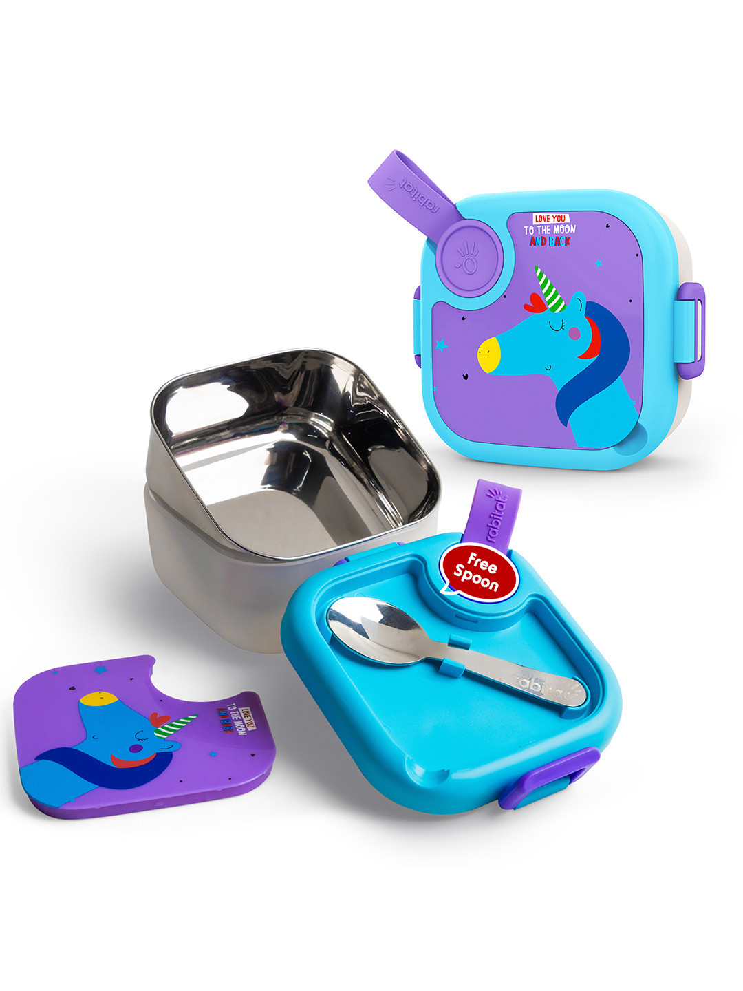 Rabitat Lunchmate Mini Purple & Blue Airtight Leakproof Stainless Steel Lunch Box 500ml