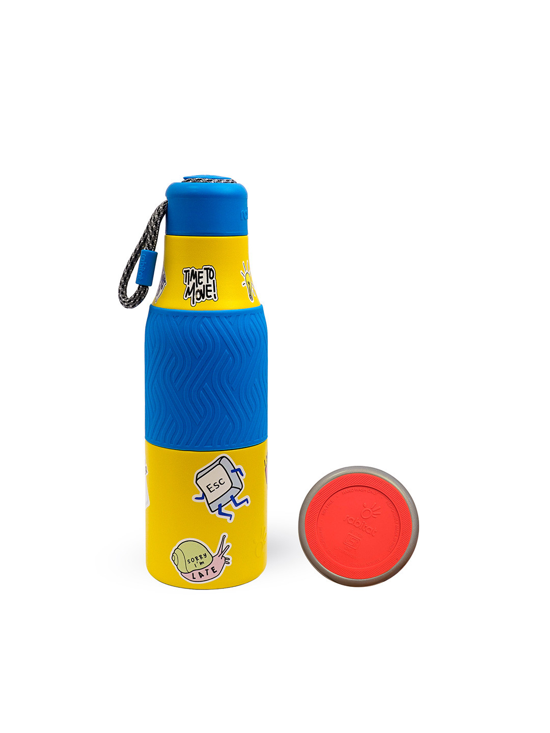 Rabitat Yellow Printed Single Stainless Steel Double Wall Vacuum Water Bottle 700 ml