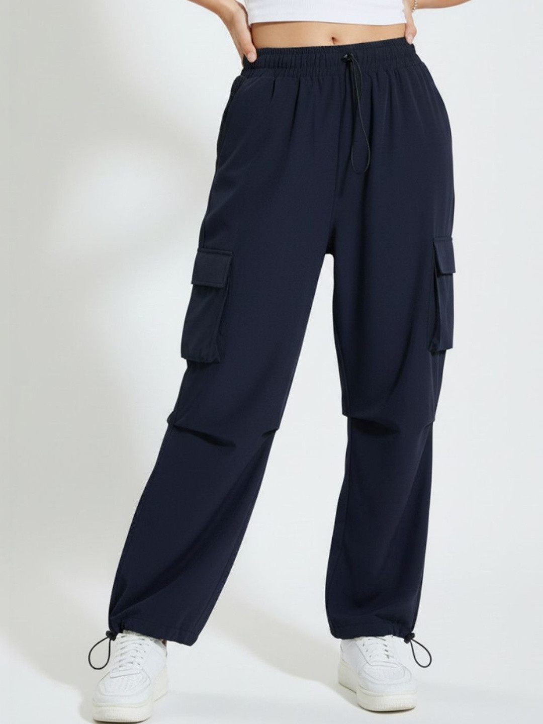 glitchez Women Relaxed Loose Fit High-Rise Easy Wash Cargos Trousers