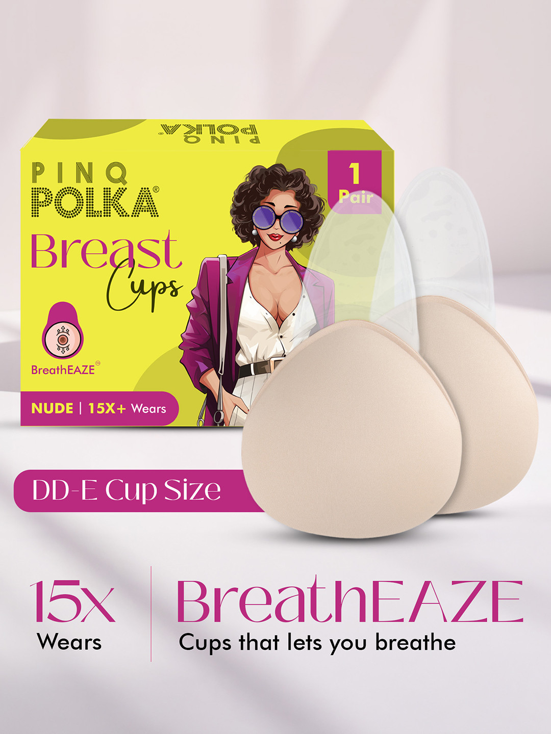 PINQ POLKA BreathEAZEBreast Lift DD-E Cup size Skin- Friendly Reusable Silicone Bra