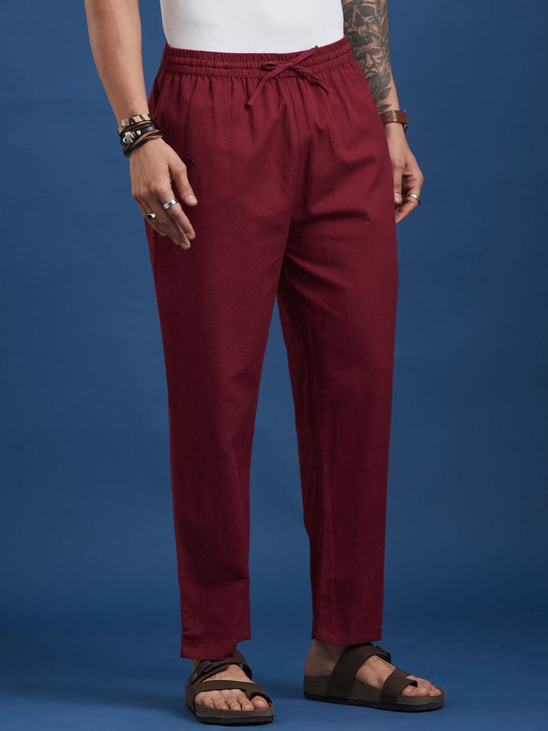 Taavi Men Solid Cotton Handloom Trousers