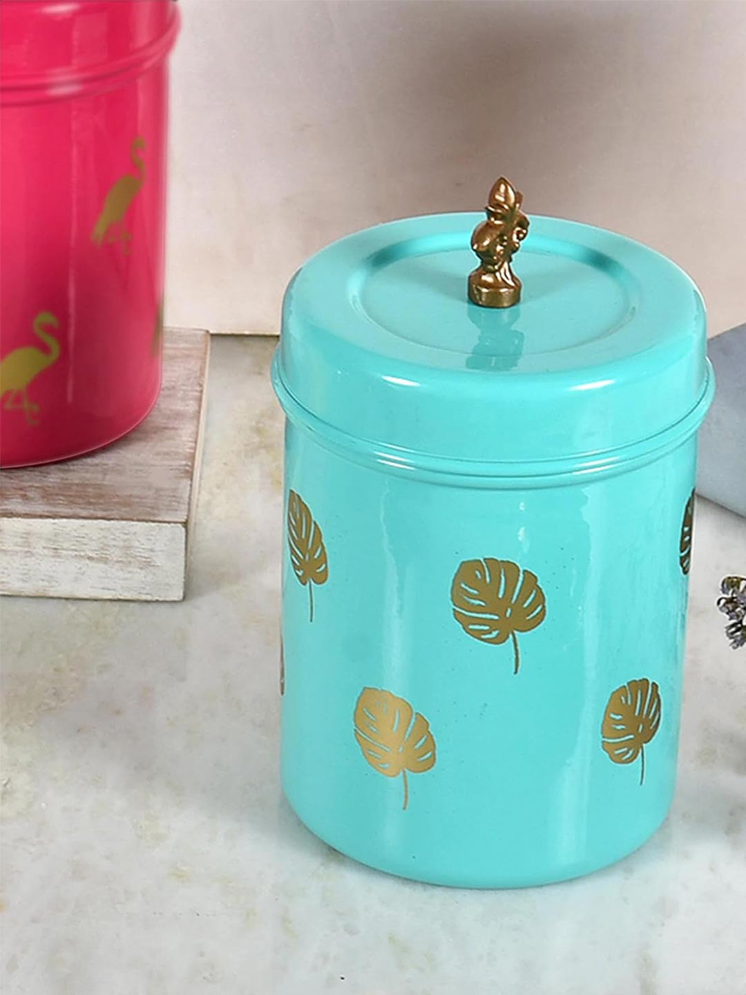 Living with Elan Aqua Round Leaf Stainless Steel Easy To Clean Clip-On  Canister -500ml