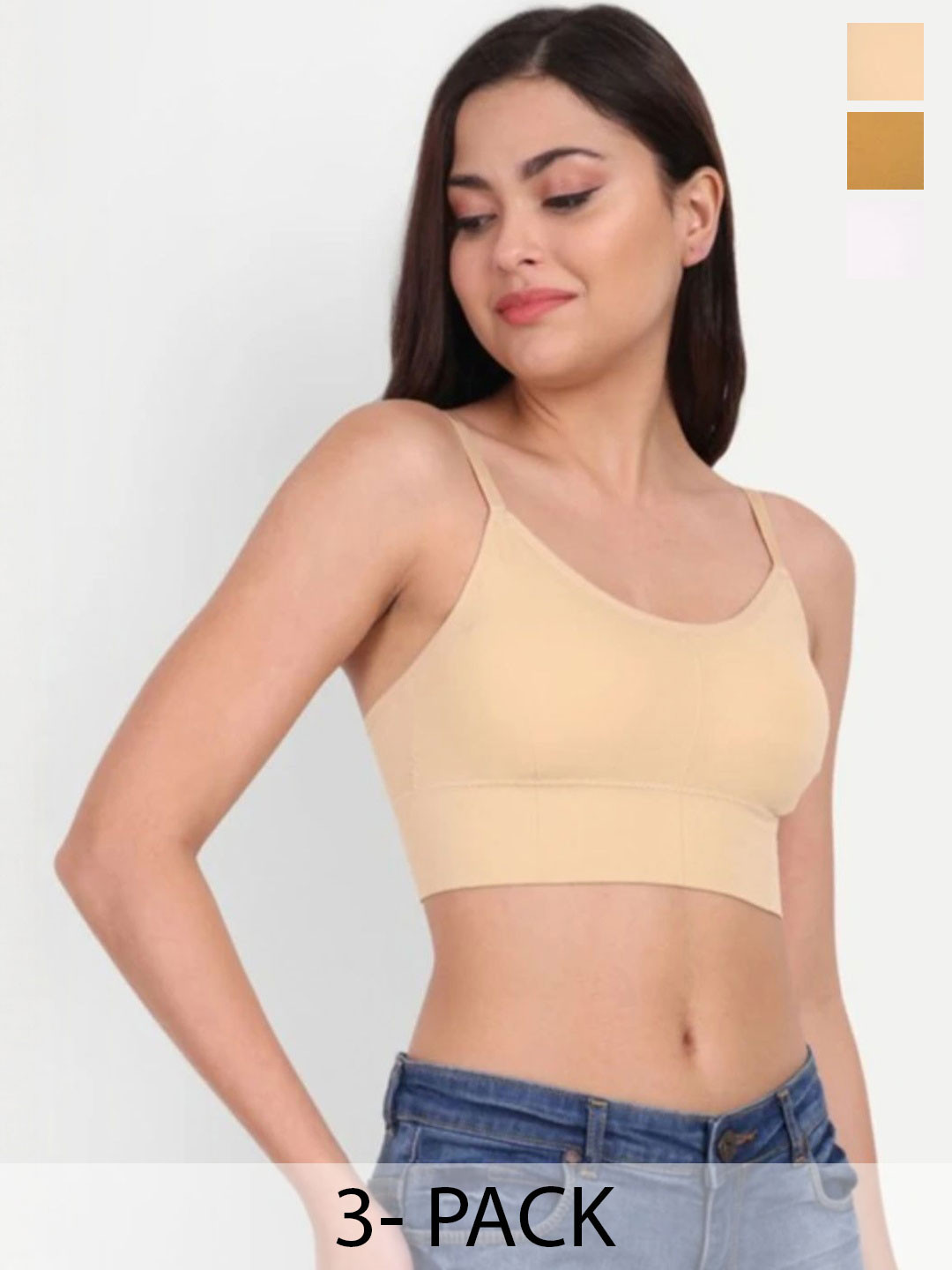 US FASHION Pack Of 3 Women Full Coverage Lightly Padded Cami Sports Bras