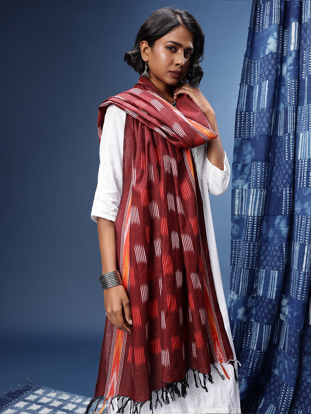 Taavi Woven Design Pure Cotton Pochampally Ikat Dupatta
