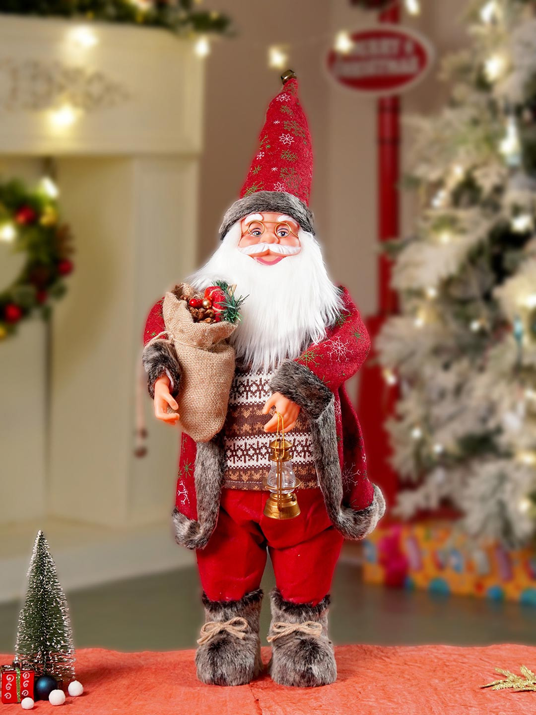 Little Surprise Unisex Box LLP Red & Dark Brown Cardigan Dot Santa