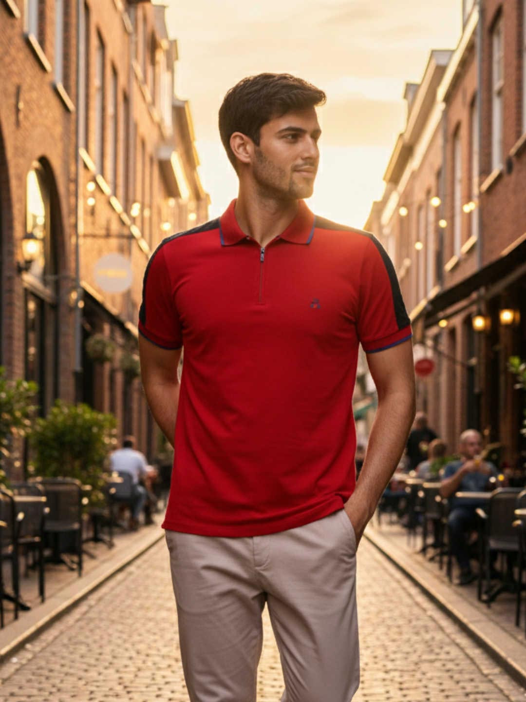 ROAR FOR GOOD  Front Zip Polo Collar Organic Cotton T-Shirt